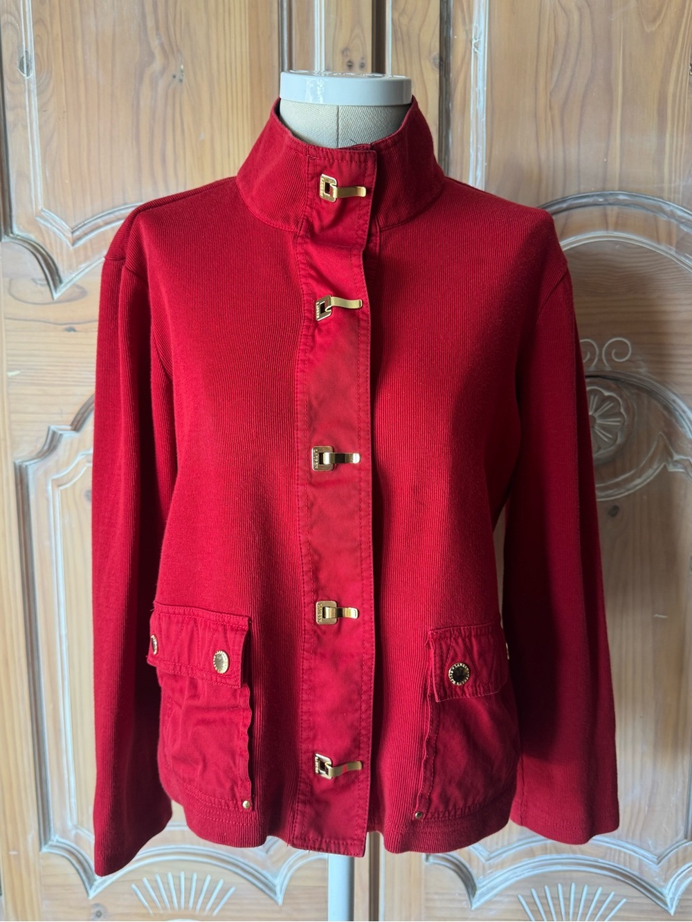 Ralph Lauren Red Stand-Collar Jacket with Gold Hardware